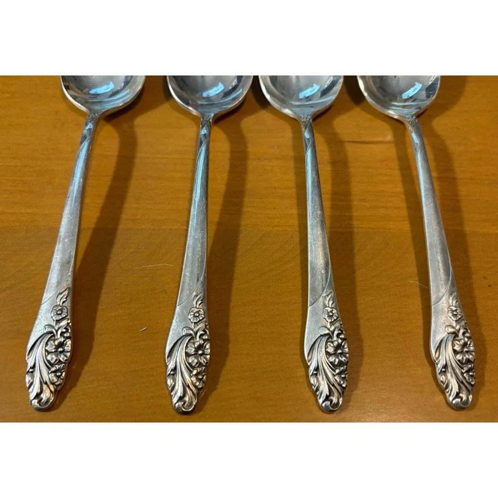 Lot 4 Oneida Community Evening Star Silverplate Tablespoons Serving Spoons 8.5